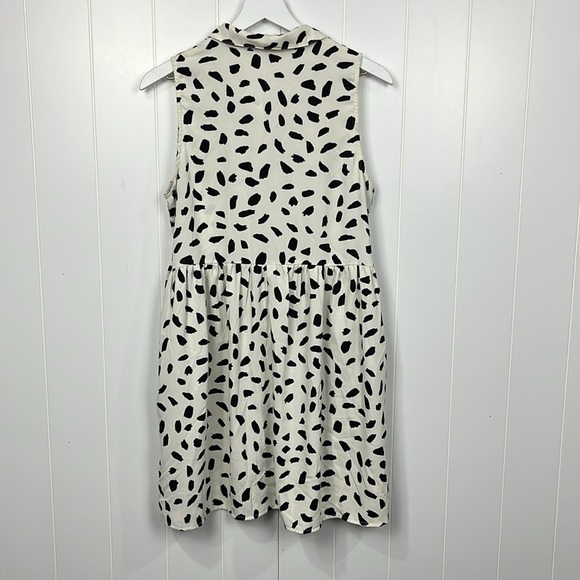 Umgee Womens Mini Dress S Off-White Black Dalmatian Print Sleeveless Boho Flowy - Picture 11 of 15